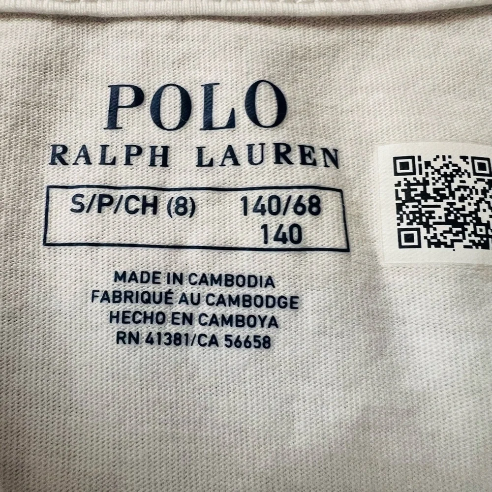 Ralph Lauren Kids White Long Sleeve Tee with Bear Graphic Size 8